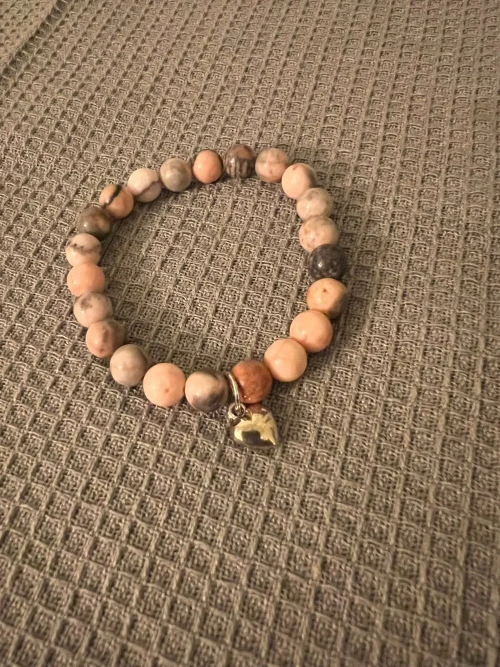 Designs by Forte Boho Natural Stone Stretch Bracelet with Silver Heart Charm
